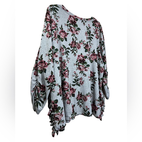 💥2/$15 Terra & Sky grey pink green brown floral ruffle trim long sleeve top 2X - Picture 8 of 11